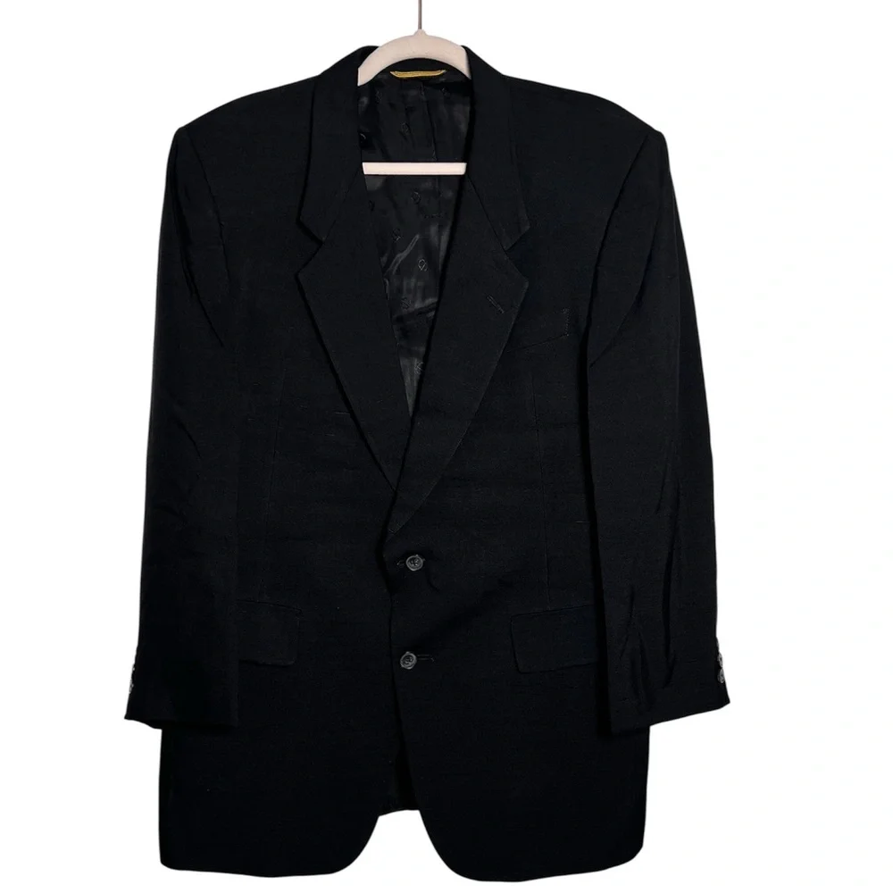 Vintage Christian Dior 100% Silk Blazer Men's‎ 2-Button Black ACTWU USA 80s 90s